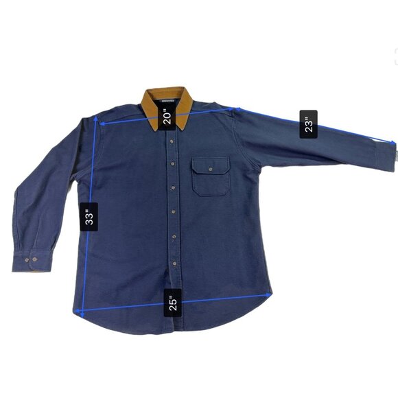 Lands End Navy Cotton Button-Up Shirt W/ Brown Corduroy Collar Workwear - Picture 8 of 9